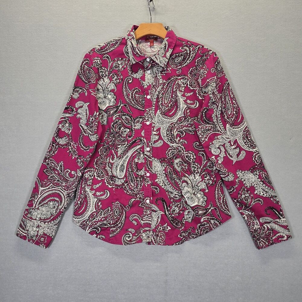 Talbots Stretch Cotton Sateen Button Up Shirt Pink/White Paisley Floral Size 12
